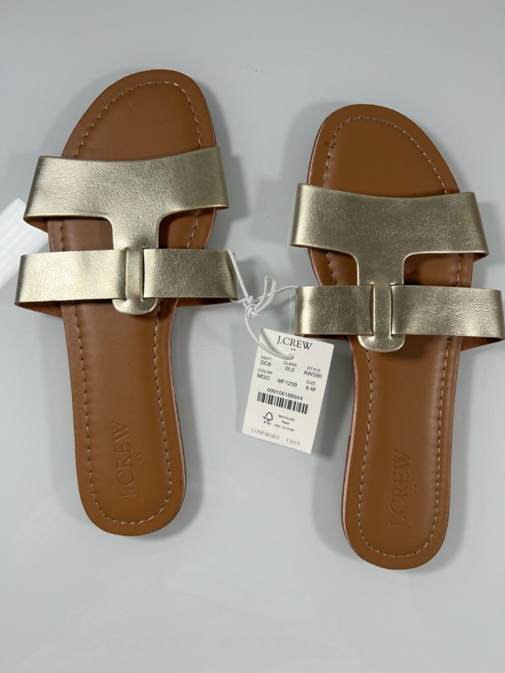 J. Crew Metallic Gold Double-Strap Slide Sandals